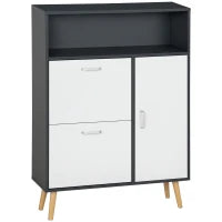 Scarpiera Salvaspazio per 8 Paia di Scarpe con 2 Ante e Armadietto, 80x25.5x112.5cm, Grigio e Bianco