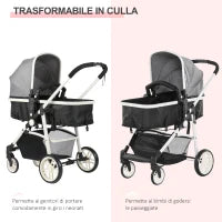 Carrozzina per Bambini 0-36 Mesi Pieghevole e Regolabile, in Metallo e Poliestere, 80x51x102 cm, Grigio