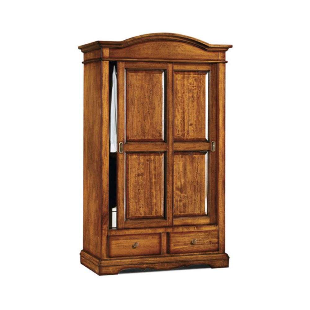 Armadio appendiabiti con bastone 2 ante scorrevoli 2 cassetti arte povera in legno massello e mdf con rifinitura in noce 125x60x200 H