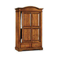 Armadio appendiabiti con bastone 2 ante scorrevoli 2 cassetti arte povera in legno massello e mdf con rifinitura in noce 125x60x200 H