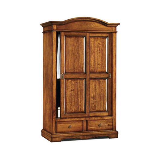 Armadio appendiabiti con bastone 2 ante scorrevoli 2 cassetti arte povera in legno massello e mdf con rifinitura in noce 125x60x200 H
