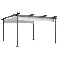 Gazebo Pergola 4x4 m con Tettuccio Retrattile, 8 Viti e 8 Picchetti in Alluminio, Poliestere e Metallo, Bianco