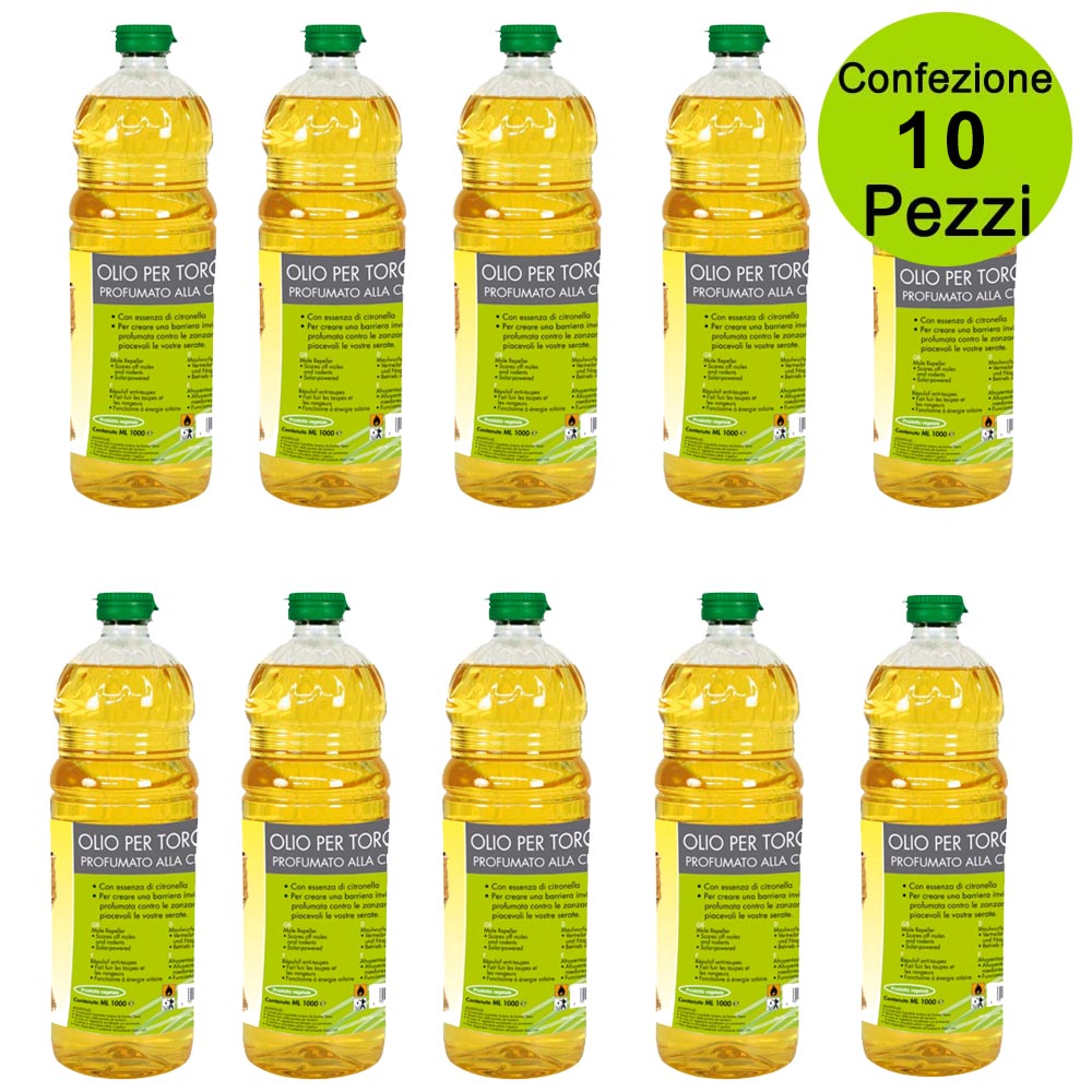 Multipack da 10 pz olio per torce alla citronella vegetale litri 1 zanzare stop