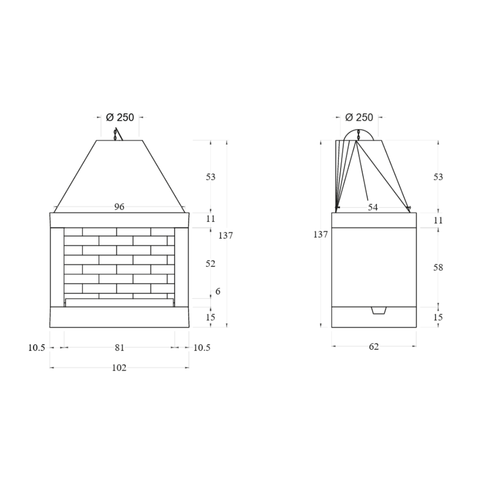 Camino a legna prefabbricato focolare aperto refrattario qr100ref parete angolo