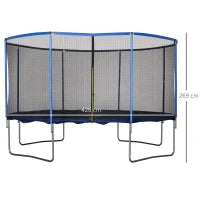 Trampolino Elastico da Esterno, Tappeto Elastico per Bambini e Adulti da Giardino con Rete di Sicurezza e Bordo Imbottito, Giochi da Giardino e Casa, Ø426x269cm, Blu e Nero