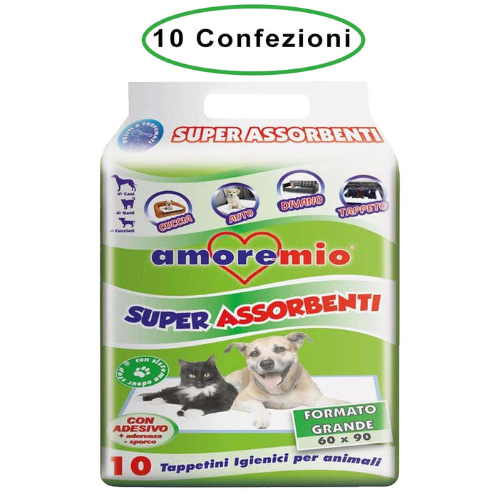 Amore mio tappetini igienici per cani cm 60x90 basic con polimeri 10 confezioni da 10 tappetini