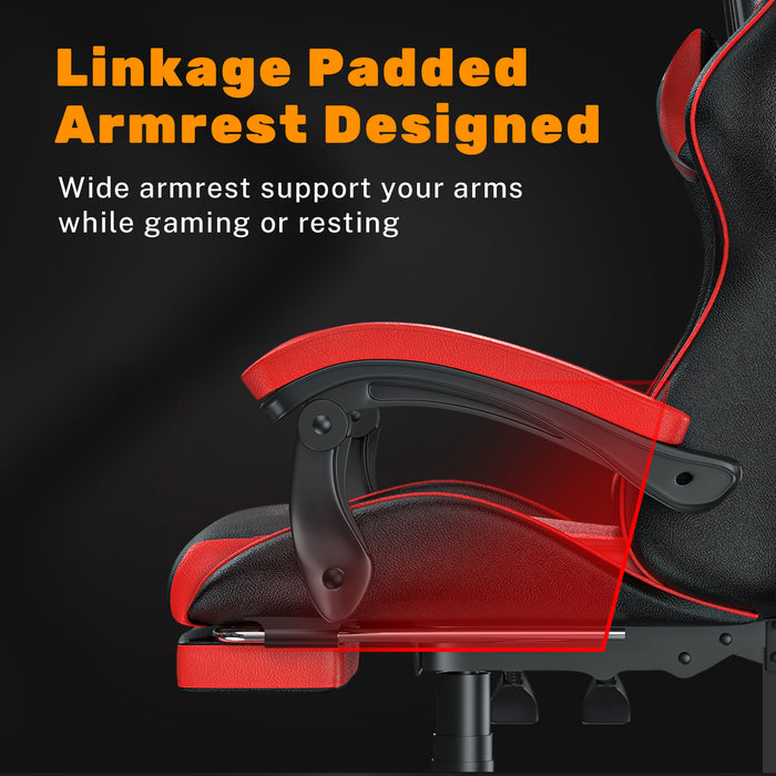 Sedia Gaming con Poggiapiedi Telescopico - RATTANTREE - Sedie da gamer con Cuscino Lombare & Poggiatesta- Schienale Regolabile 90-155° - Rosso