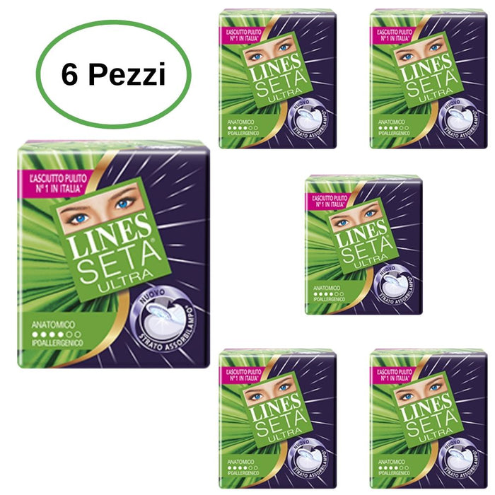Assorbenti lines seta ultra anatomico confezione da 6 pezzi da 16 assorbenti