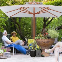 Ombrellone da Giardino 3x3m con 8 Stecche in Bambù e Copertura Parasole a 2 Livelli, Grigio