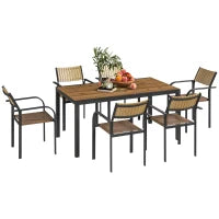 Set Tavolo da Giardino Allungabile con 6 Sedie da Esterno Impilabili, Acciaio e Textilene, Marrone