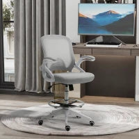 Sedia da Ufficio Pieghevole e Girevole 360° con Seduta Alta Regolabile, Poggiapiedi, Tessuto Traspirante, 64L x 60l x 106-126H cm, Grigio e Bianco