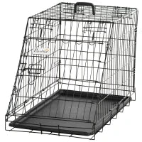 Trasportino per Cani in Metallo e PP, Gabbia per Cani a Trapezio per Auto con Maniglia, 77x47x55cm Nero