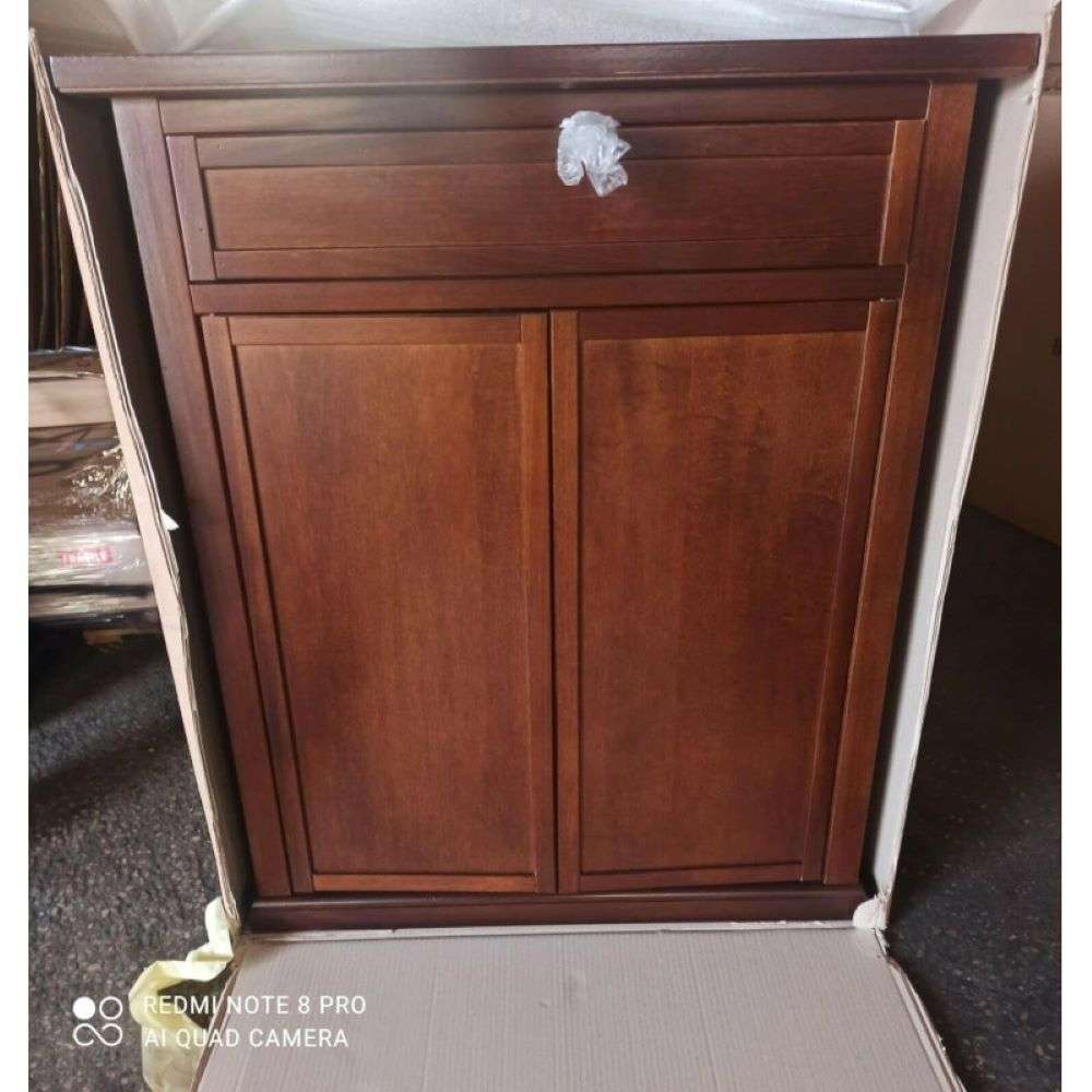 Scarpiera 1 cassetto 2 ante e 3 ripiani arte povera in legno massello e mdf con rifinitura in noce 87x40x110 H