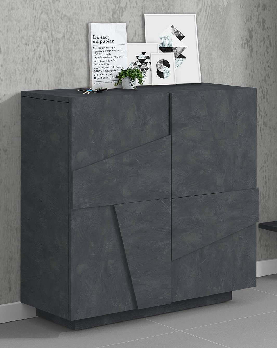 Scarpiera 2 ante L 81.2 x H 86 x P 39.2 cm 16 paia, antracite