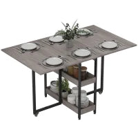 Tavolo Pieghevole a 2 Ribalte per 4 Persone con 2 Ripiani Aperti, in Legno e Metallo, 133.4x80x75 cm, Grigio