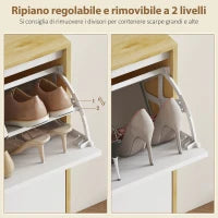 Scarpiera Slim Moderna con 4 Cassetti Ribaltabili per 20 Paia di Scarpe, 105x24x92.5 cm, Bianco