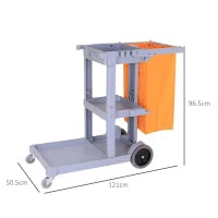 Carrello Pulizie Professionale con 3 Ripiani, Ganci Portascopa, 4 Ruote e Sacco 100L, Arancione 121 x 50.5 x 96.5cm