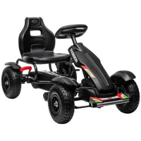 Go Kart a Pedali per Bambini 5-12 Anni in PP e Metallo Nero con Sedile Regolabile e Freno a Mano, 121x58x61 cm