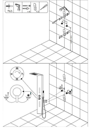 Colonna doccia attrezzata easy in acciaio black con cascata h150xl23xp53 *** confezione 1