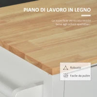 Carrello con Ruote Salvaspazio, Penisola Cucina in Legno Massiccio: 1 Cassetto, 1 Armadietto, 3 Ripiani e 4 Ruote, 107.5x48x89 cm