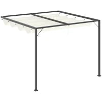 Gazebo Pergola 3x3m da Giardino in Metallo con Tettuccio Scorrevole Bianco Crema, Pergola da Giardino a Parete