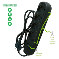 Ecova 30097x multipresa 4 uscite universali 10/16a con interruttore cavo 1,5m nero