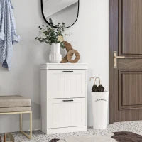 Scarpiera Moderna con 2 Cassetti Ribaltabili per 10 Paia di Scarpe e Ripiano Regolabile, 54x24x82.5cm, Bianco