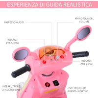 Moto Elettrica per Bambini Batteria 6V, Velocità 3km/h, Motorino Elettrica per Bambini 3-5 Anni con Luci e Musica, 108x51x75 cm, Rosa