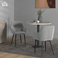Set 2 Sedie da Pranzo Nordiche Imbottite con Braccioli Ricurvi in Tessuto Effetto Velluto, 54x57x80 cm, Grigio Scuro