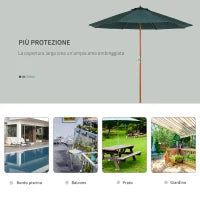 Ombrellone da giardino in legno di pioppo, copertura di poliestere Verde, Stabile, Anti-UV, Ø270 x 250cm