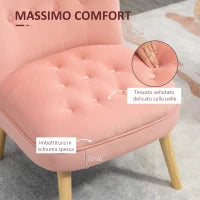 Sedia Moderna per Soggiorno e Sala da Pranzo con Seduta Imbottita e Tessuto Vellutato, 60x66x79 cm, Rosa