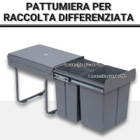 Pattumiera Estraibile da 40L con 3 Contenitori per Raccolta Differenziata, 48x34.2x41.8 cm, Grigio
