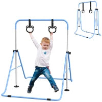 Barra ginnica per bambini con Altezza Regolabile in 5 Livelli e Anelli Allenamento ginnica Pieghevole a Casa Blu