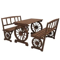 Set da Giardino 3 Pezzi in Legno di Pino con 1 Tavolo da Esterno 115x55x71 cm e 2 Panchine 115x51x80 cm