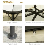 Gazebo da Giardino 4x3m con Zanzariera, Tende e Doppio Tetto in Alluminio e Poliestere, Crema