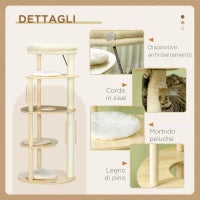Tiragraffi per Gatti in Truciolato e Legno di Pino con Lettino e Piattaforme, Ø54x123.5 cm