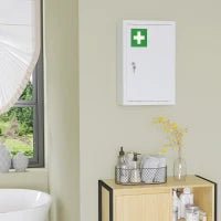 kleankin Armadietto Medicinali a 3 Ripiani in Acciaio Inox con 2 Chiavi e Montaggio a Parete, 30x14x46 cm, Bianco