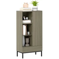 Credenza per Salotto Moderna con Porta Cassetto Ripiano Regolabile e 3 Scomparti Aperti 60x34x121 cm Naturale