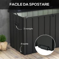 Panca Contenitore da 450L con 4 Rotelle e Maniglie, in Acciaio e PP, 125.5x61.5x70 cm, Grigio Scuro