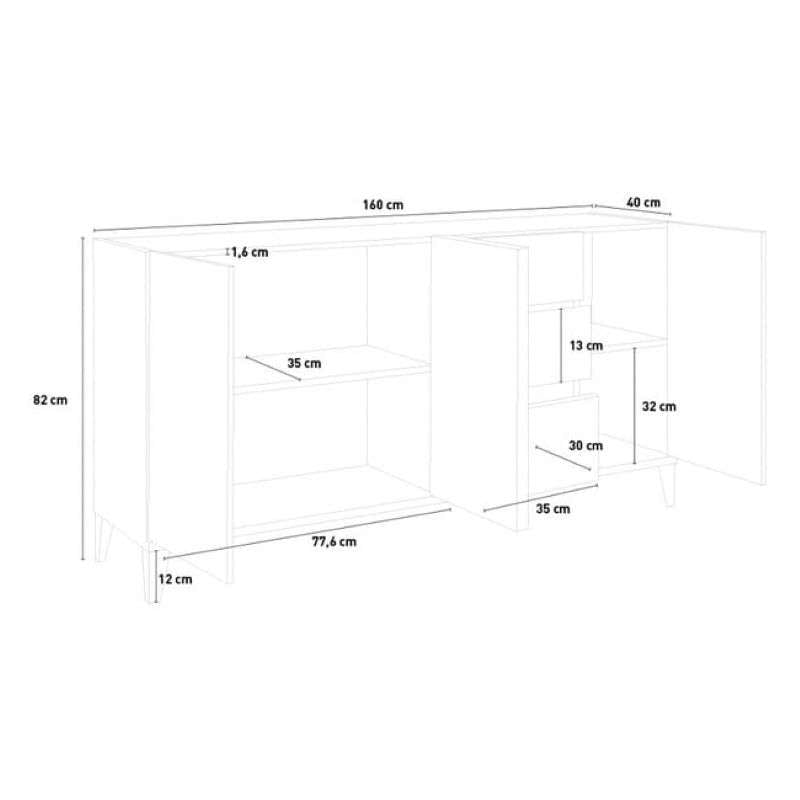 Credenza 160x40cm 3 ante 3 cassetti scorrevoli ingresso soggiorno Rebecca