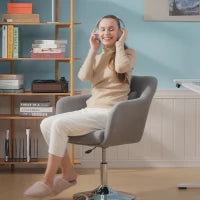 Sedia Girevole a 360° ad Altezza Regolabile, con Cuscino, Supporto Lombare e Bracciolo, 60x60x79-91 cm, Grigio