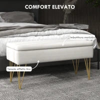 Panca Fondo Letto con Contenitore in Tessuto e Gambe in Acciaio, 100x40x49cm, Crema