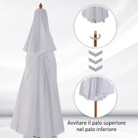 Ombrellone Doppio 2.7x2.7 m con Meccanismo a Manovella, in Legno, Bambù e Poliestere, Bianco