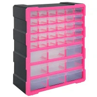 DURHAND Cassettiera in Plastica Portaminuterie con 39 Cassetti Trasparenti, Montaggio a Muro o a Terra 38x16x47.5cm Rosa