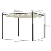 Gazebo Pergola 3x3 m con Tettuccio Retrattile, 8 Viti e 8 Picchetti, in Poliestere 180g e Metallo, Bianco Crema