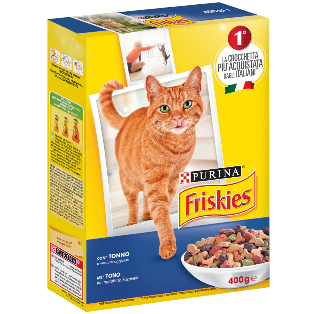 Friskies purina croccantini per gatti adulti con tonno e verdure confezione da 400 gr