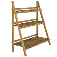 Portapiante Pieghevole Portavasi in Legno di Abete con 3 Livelli Scaffale da Esterno per Piante Portafiori 80x37x93cm