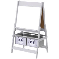 Lavagna per Bambini con Cavalletto 3 in 1 e 2 Contenitori, Età 3-8 anni, 54x46.5x93cm, Grigio
