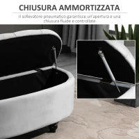 Panca Contenitore Fondoletto Imbottita a Semicerchio, Velluto e Legno, 120x46x42 cm, Grigio Chiaro