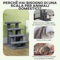 Scaletta per Cani e Gatti a 4 Gradini con Rivestimento in Peluche, 61x41x60 cm, Grigio